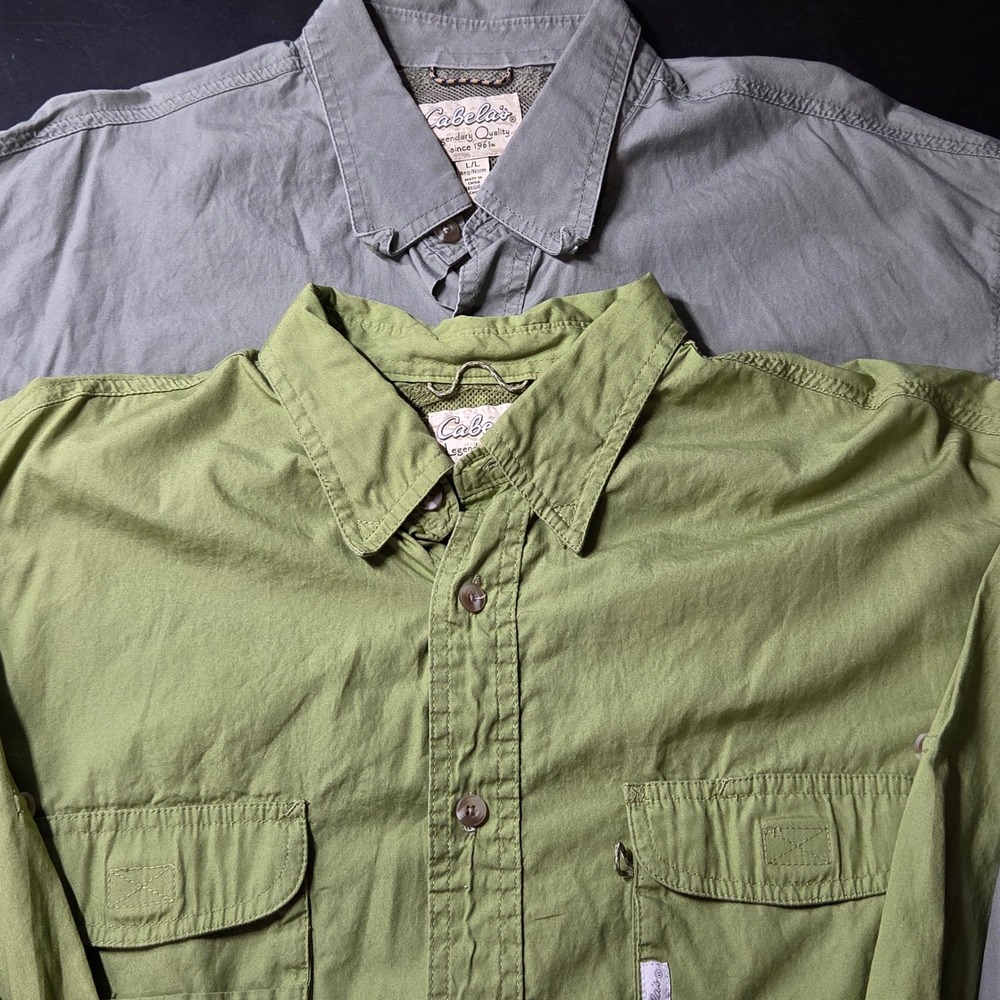 Cabela's Fishing Shirt Men Large Green & Gray Ventilated Outdoor 2 Pack